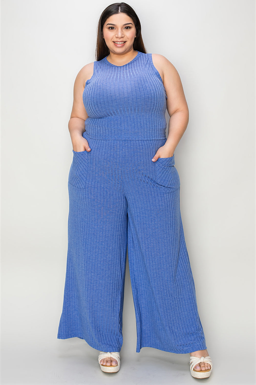 Empire x Basic Bae Full Size Ribbed Tank and Wide Leg Pants Set