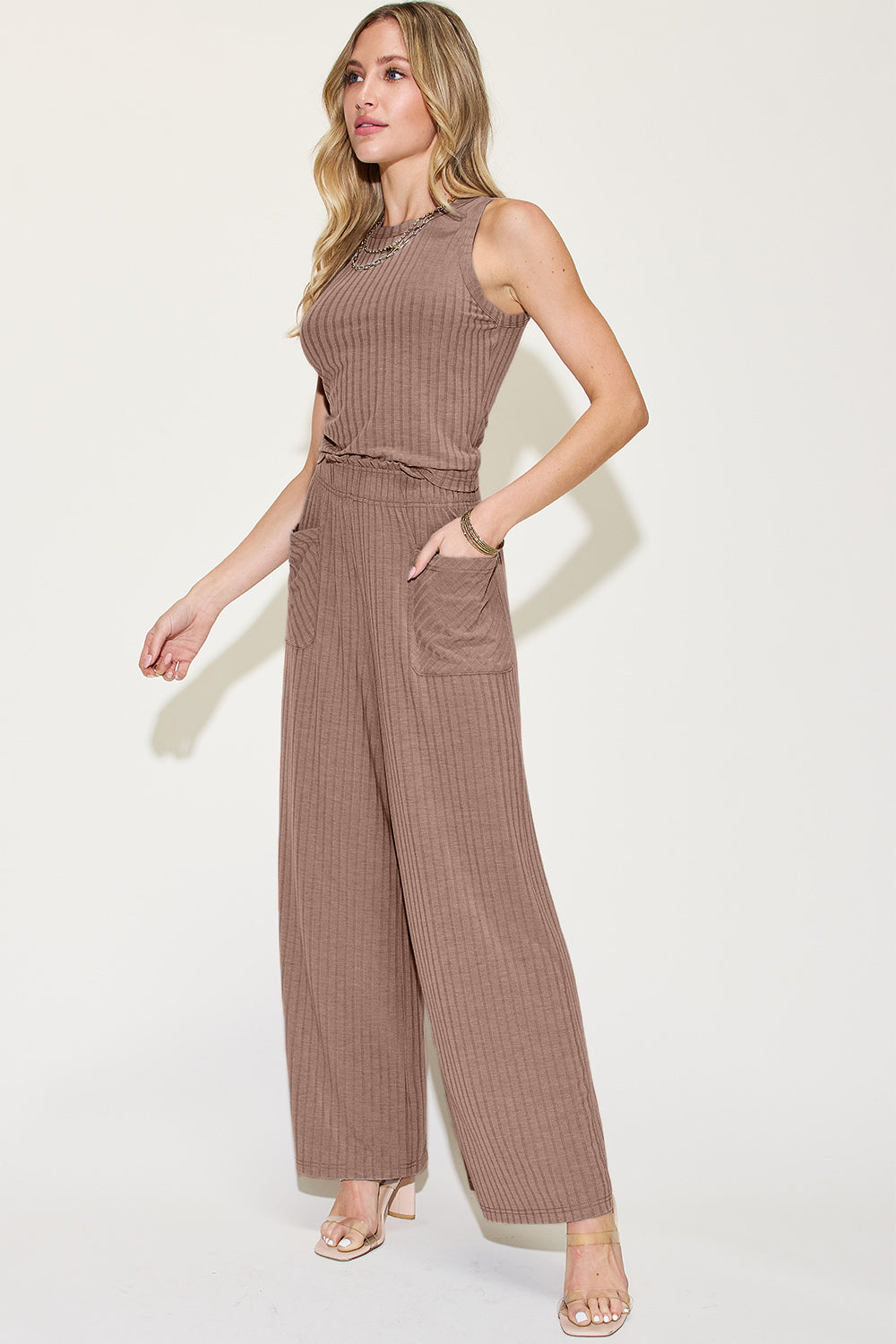 Empire x Basic Bae Full Size Ribbed Tank and Wide Leg Pants Set