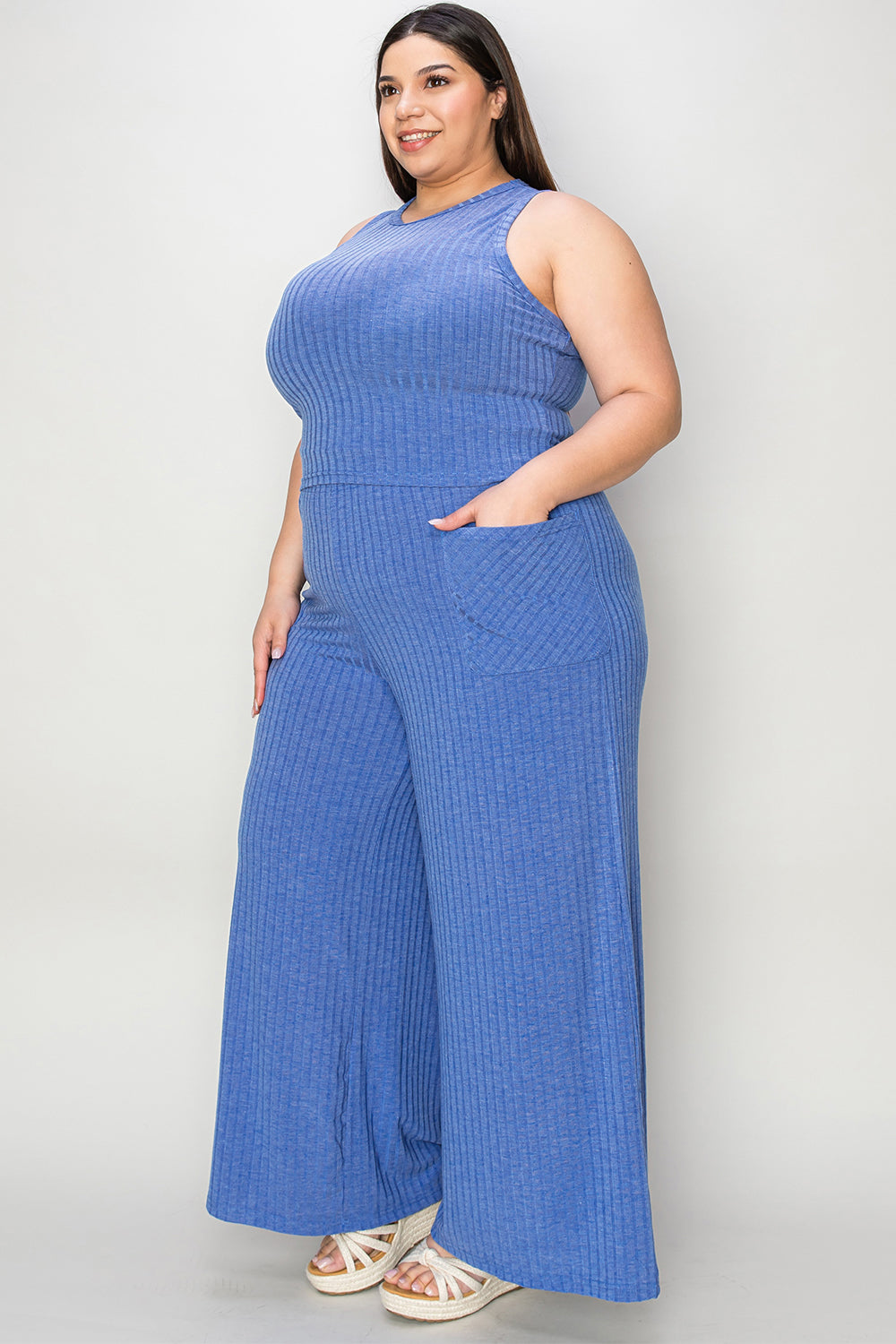 Empire x Basic Bae Full Size Ribbed Tank and Wide Leg Pants Set