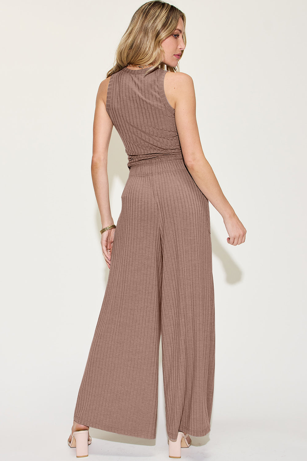 Empire x Basic Bae Full Size Ribbed Tank and Wide Leg Pants Set