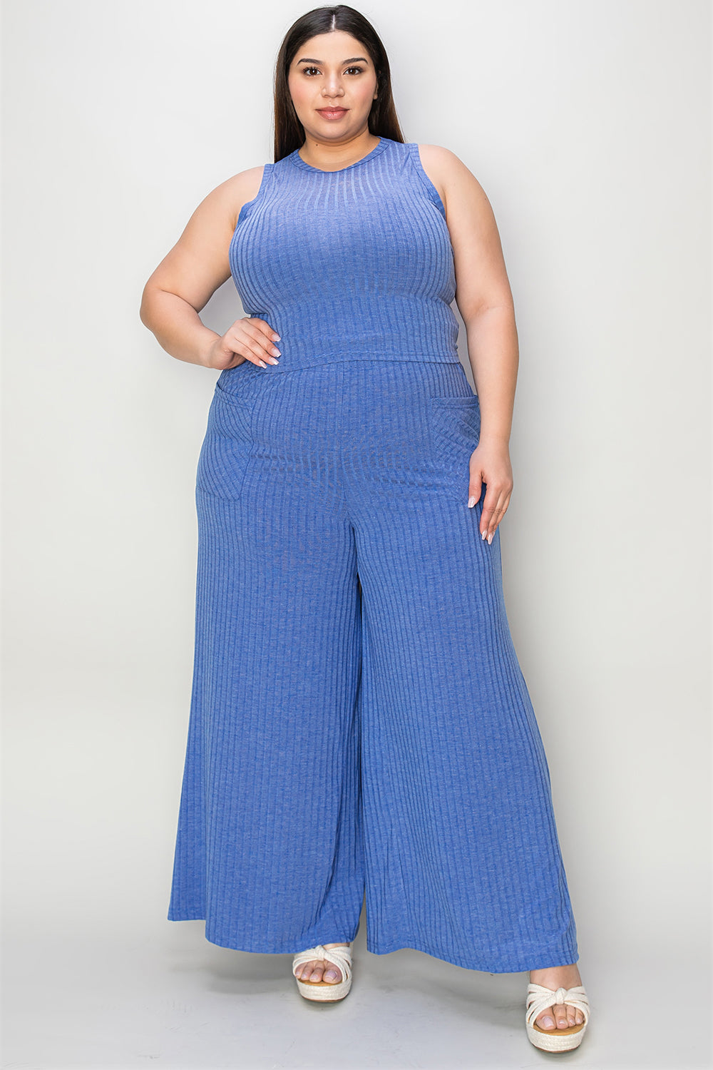 Empire x Basic Bae Full Size Ribbed Tank and Wide Leg Pants Set