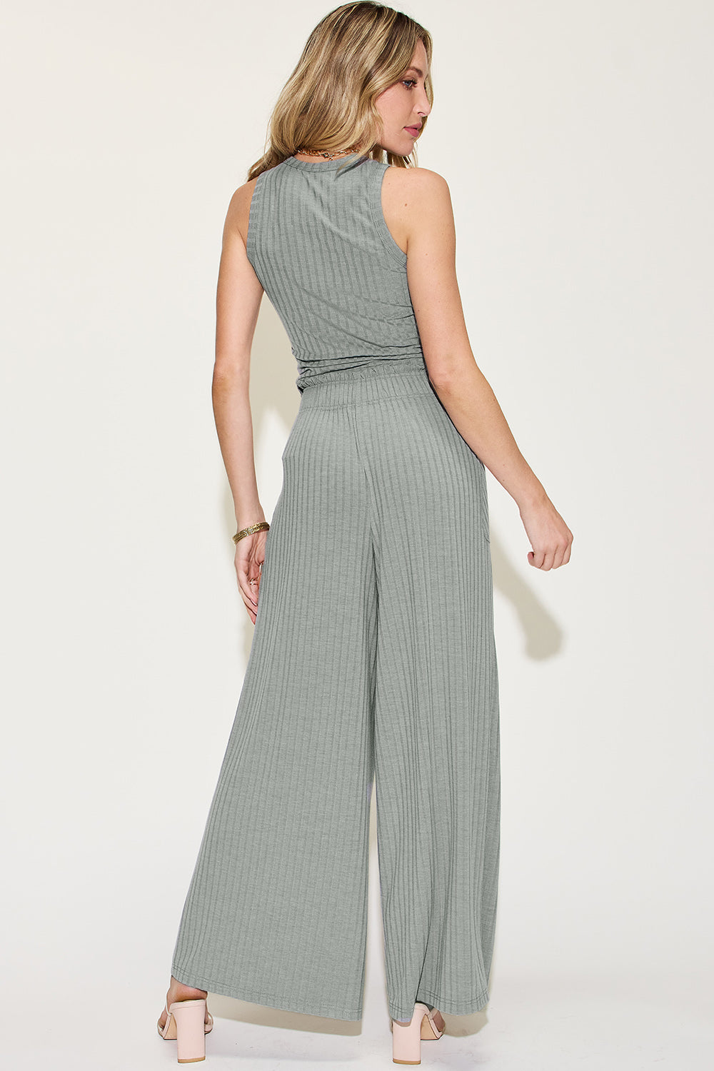 Empire x Basic Bae Full Size Ribbed Tank and Wide Leg Pants Set